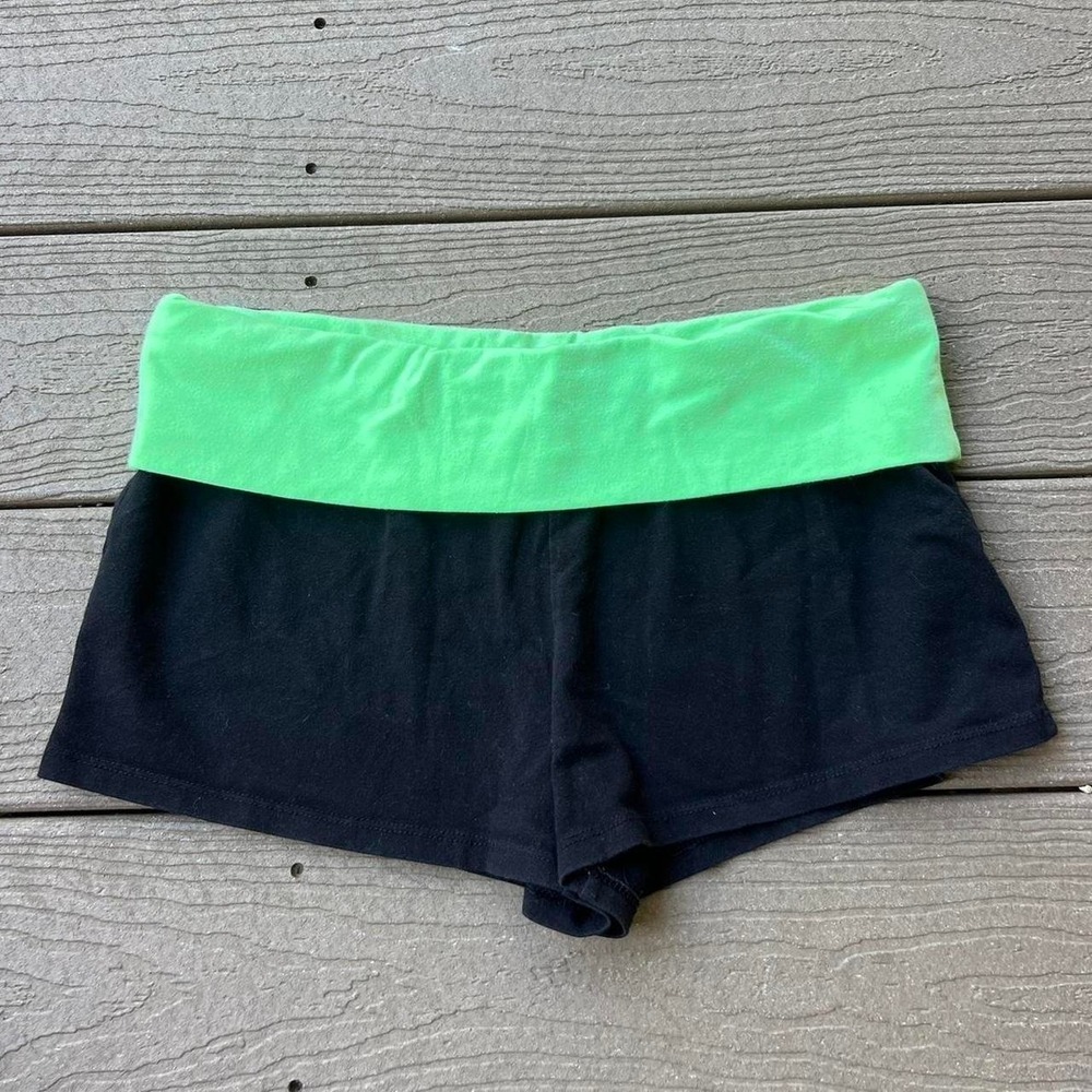 Vintage Y2K No Boundaries Lime Green / Black Foldover Booty Mini Shorts